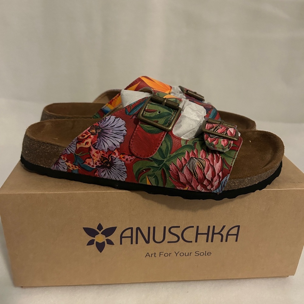 Anuschka Floral Sandals - Red and Pink